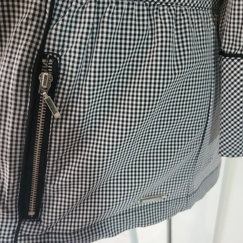 Drapers & Damons Size M Stretch Gingam Plaid‎ Black White Full Zip Jacket
